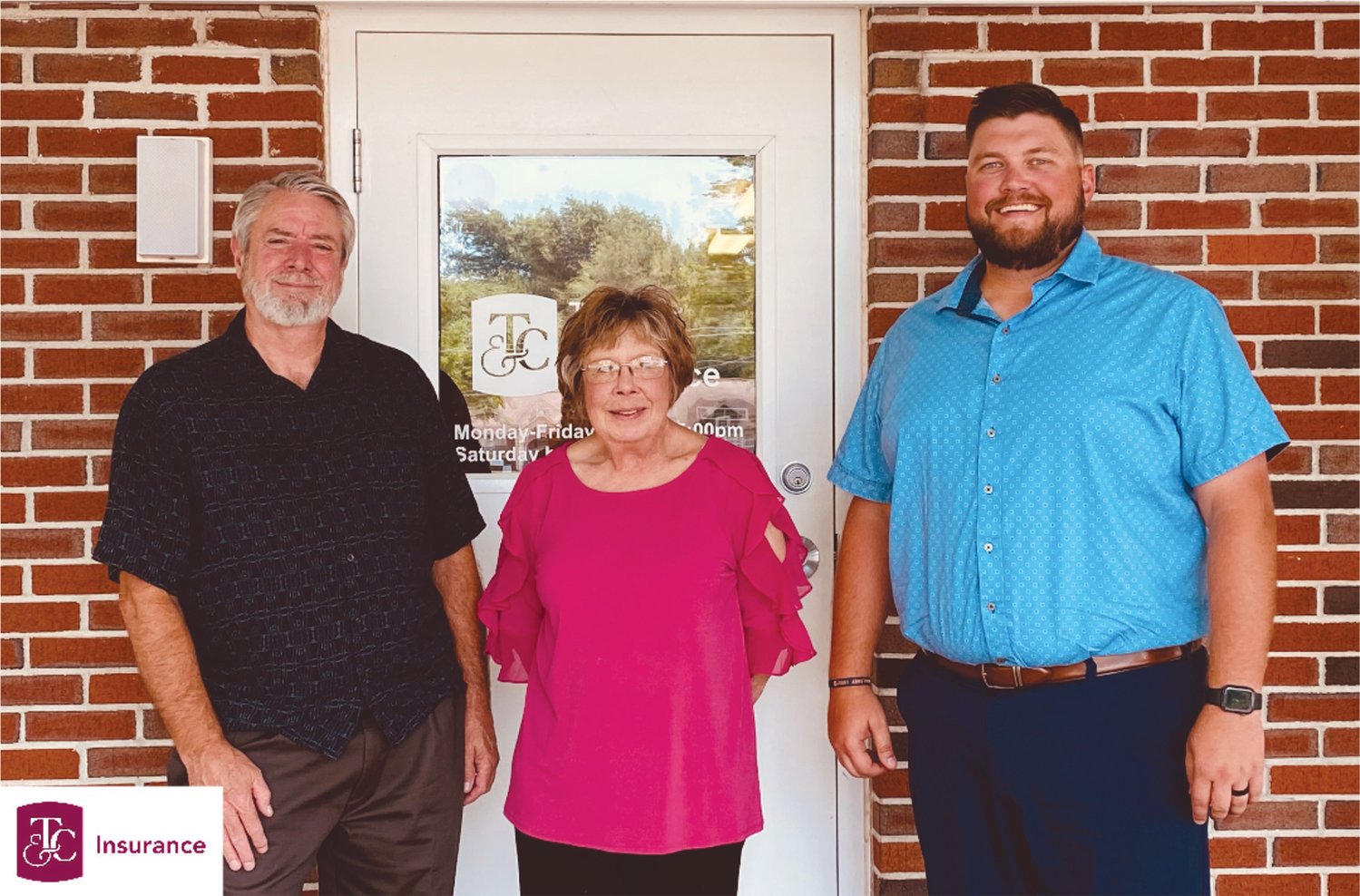Shown, from left:  Mike Elliott, Town & Country Insurance Agency Manager, Diana Peabody and Ryne Armstrong, Town & Country Insurance Branch Manager.